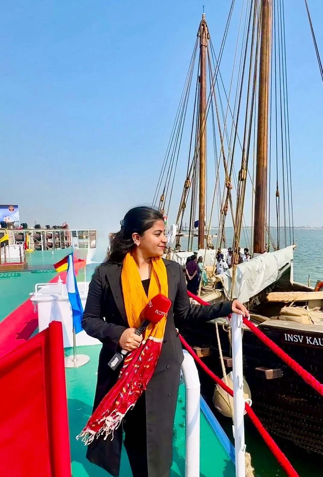 Sujata Dwivedi reporting for NDTV near the coast